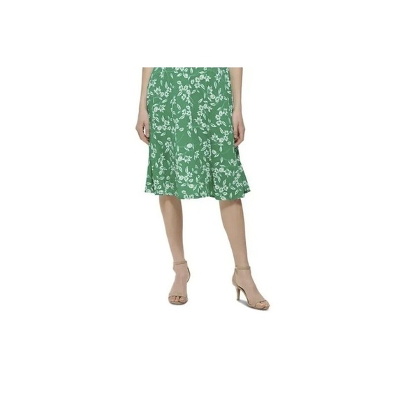 Jessica Howard Green Floral Print Ruched A-Line Midi Dress Petite Size 6P NWT - Picture 3 of 5